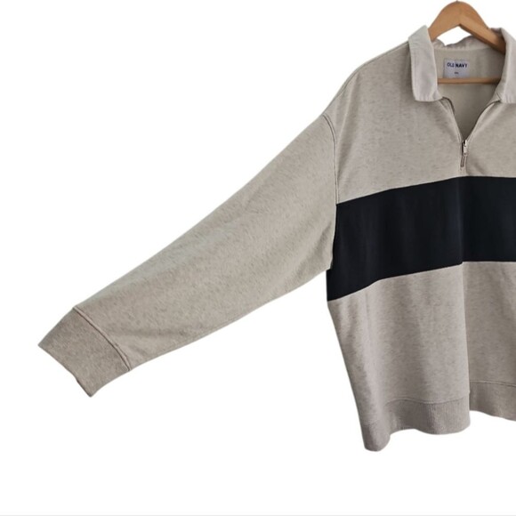 Old Navy XXL Rugby Stripe Half-Zip Navy Grey Sweatshirt Vintage Inspired Preppy - Picture 3 of 13